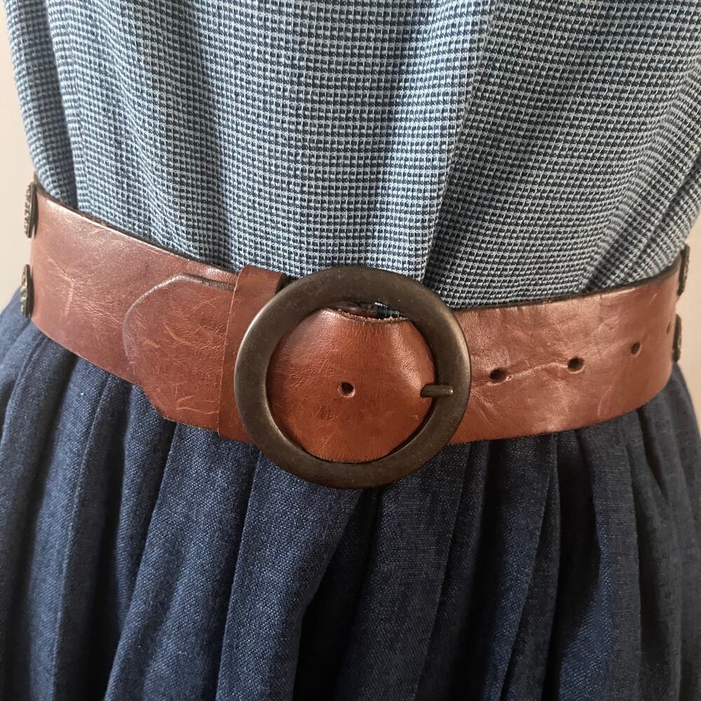 Dolce & Gabbana Archival Leather Belt Vintage Brass Studded Medallion Boho 70 28